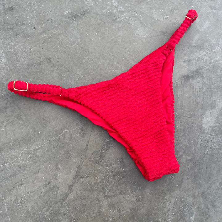 Mexican Chili Red Textured Tanga Bikini Bottom-1
