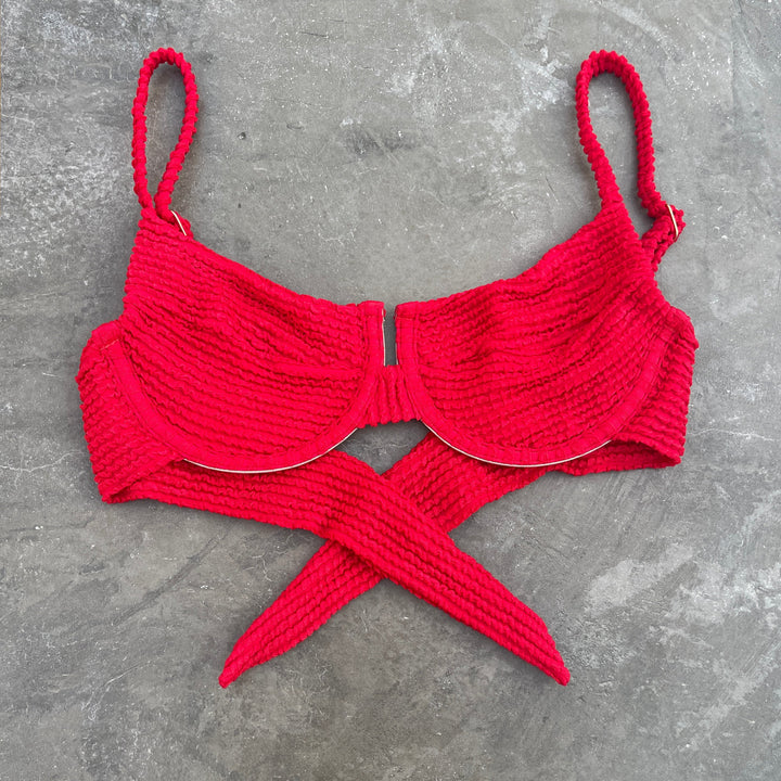 Mexican Chili Red Textured Panneled Bikini Top-0