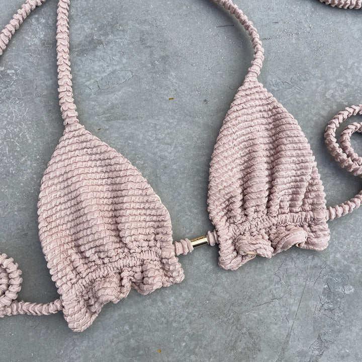 Sand Tropez Beige Textured Triangle Frill Bikini Top-2