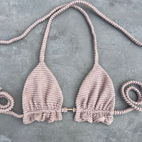 Sand Tropez Beige Textured Triangle Frill Bikini Top-0