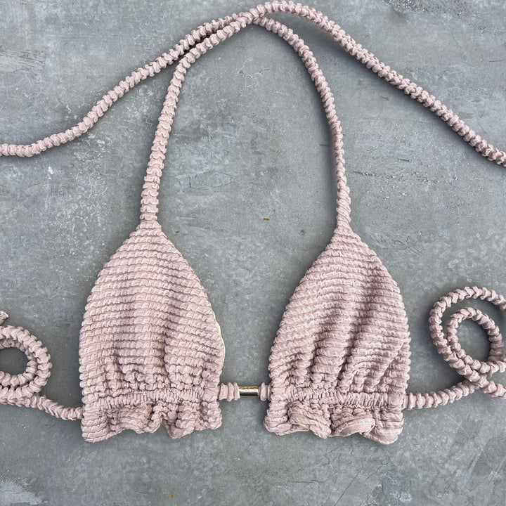 Sand Tropez Beige Textured Triangle Frill Bikini Top-0