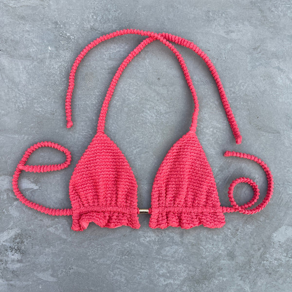 Peach Punch Textured Triangle Frill Bikini Top-0