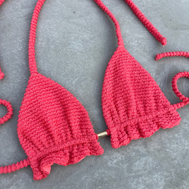 Peach Punch Textured Triangle Frill Bikini Top-2