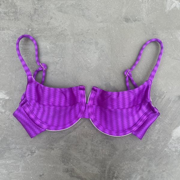 Purple Striped Panneled Bikini Top-0