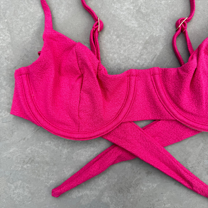 Seashore Textured Pink Riot Lindy Bikini Top-1