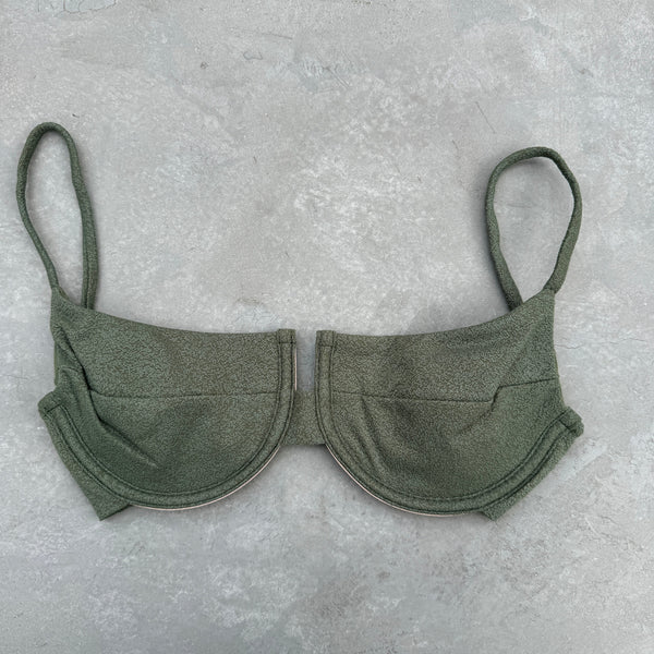 Seashore Textured Fern Green Panneled Bikini Top-0