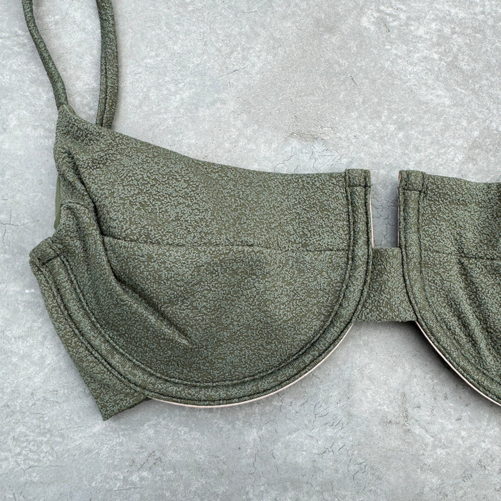 Seashore Textured Fern Green Panneled Bikini Top-1