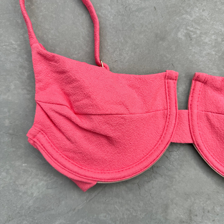 Seashore Textured Coral Delight Panneled Bikini Top-1
