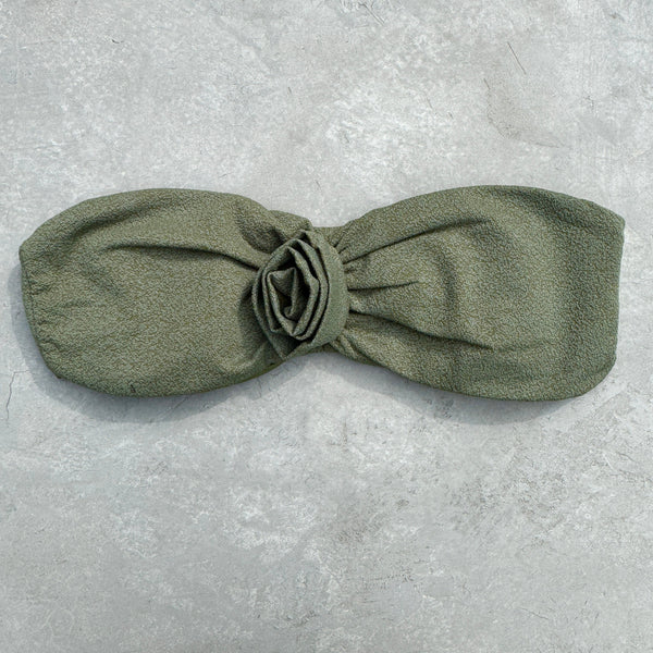 Seashore Textured Fern Green Strapless Flower Bikini Top-0