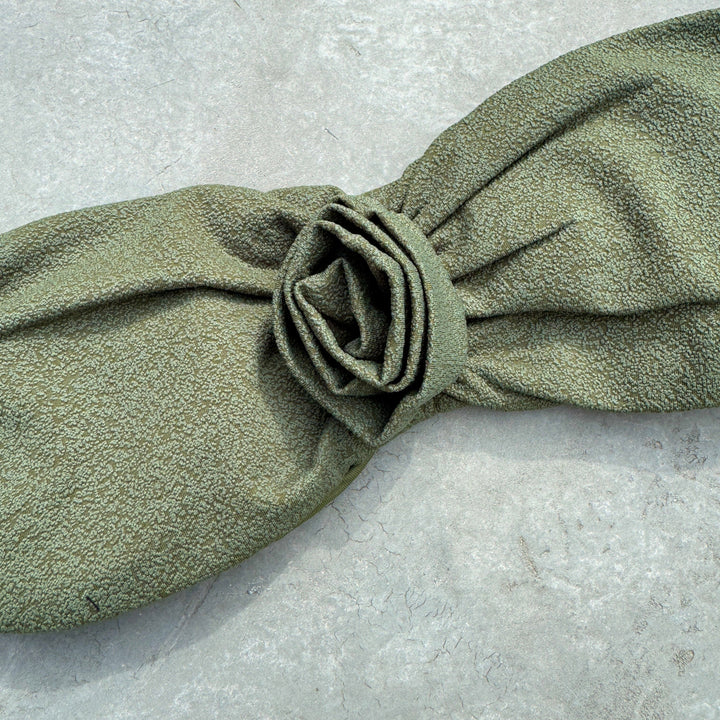 Seashore Textured Fern Green Strapless Flower Bikini Top-1