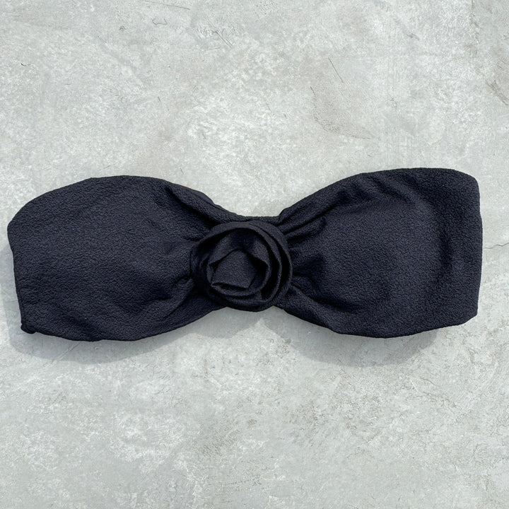 Seashore Textured Black Strapless Flower Bikini Top-0