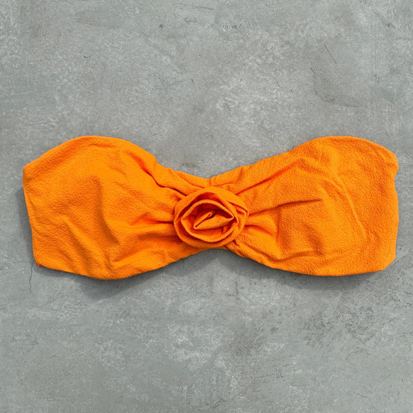 Seashore Textured Orange Zest Strapless Flower Bikini Top-0