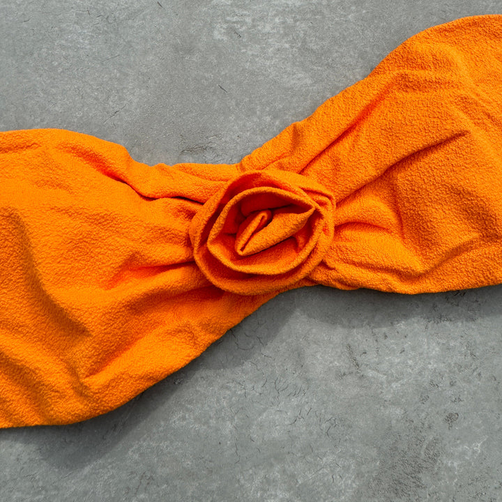 Seashore Textured Orange Zest Strapless Flower Bikini Top-1