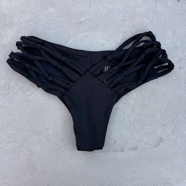 Light Black Cheeky Macrame Bikini Bottom-0