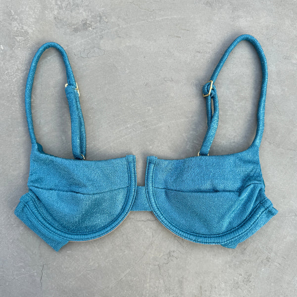Formentera Blue Lux Textured Panneled Bikini Top-0