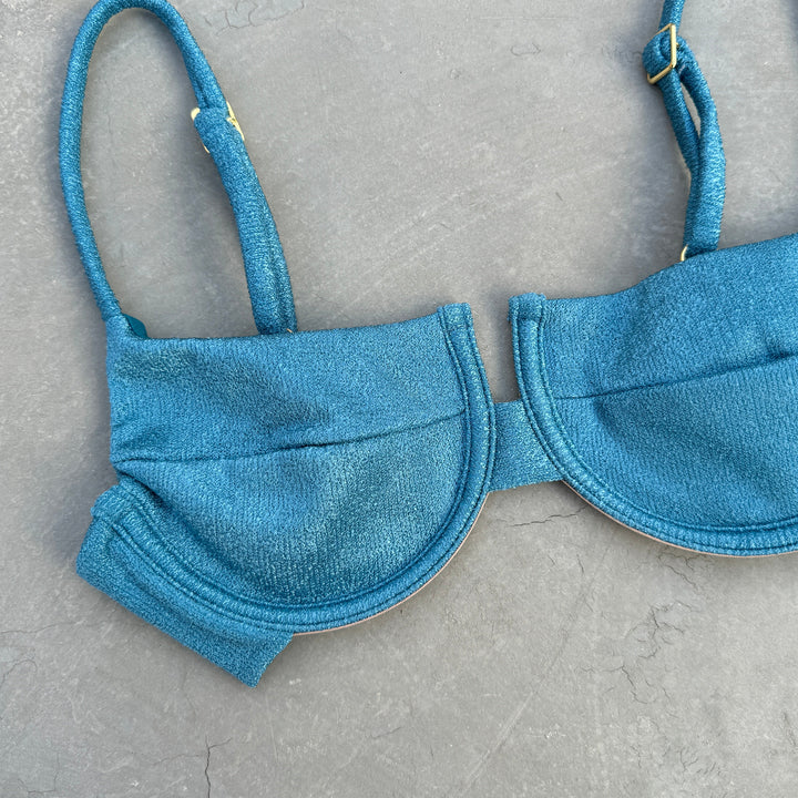 Formentera Blue Lux Textured Panneled Bikini Top-1