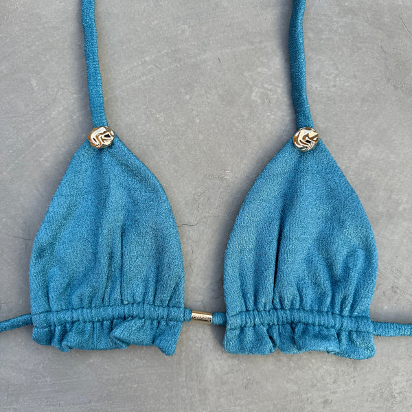 Formentera Blue Lux Textured Triangle Frill Bikini Top-0