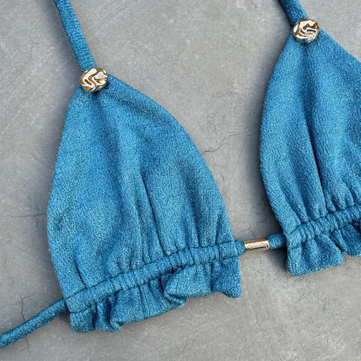 Formentera Blue Lux Textured Triangle Frill Bikini Top-1