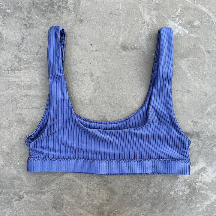 Ribbed Chambray Blue Tank Bikini Top-1