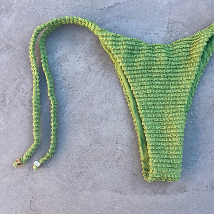 Matcha Green Textured Karina Seamless Side Tie Bikini Bottom-1