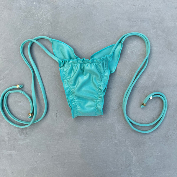 Turquoise Ripple Side Tie Bikini Bottom-0