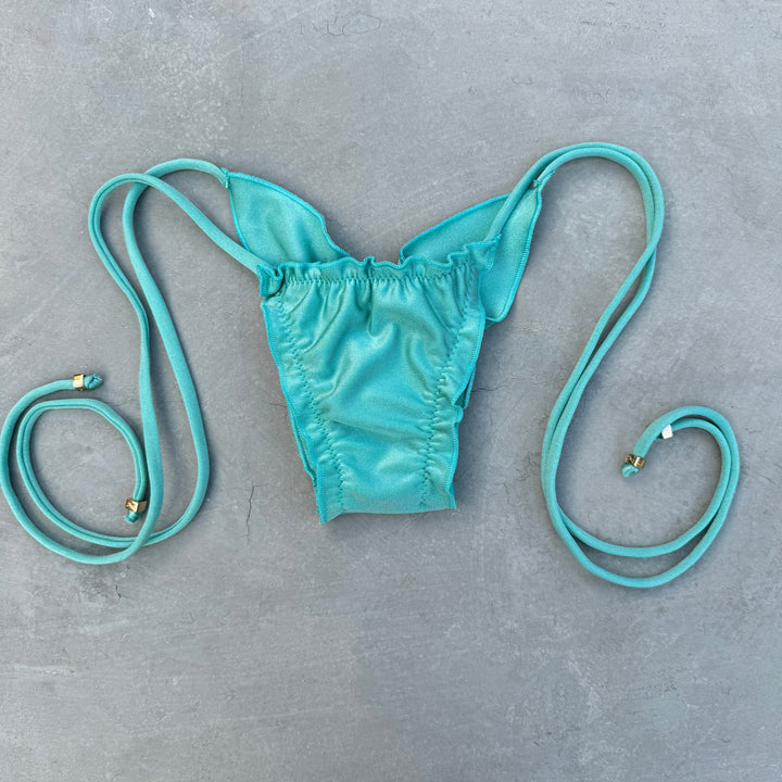 Turquoise Ripple Side Tie Bikini Bottom-0