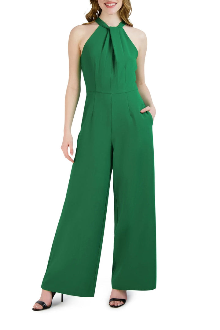 Julia Jordan Crossed Neck Keyhole Racerback Solid Crepe Jumpsuit-5