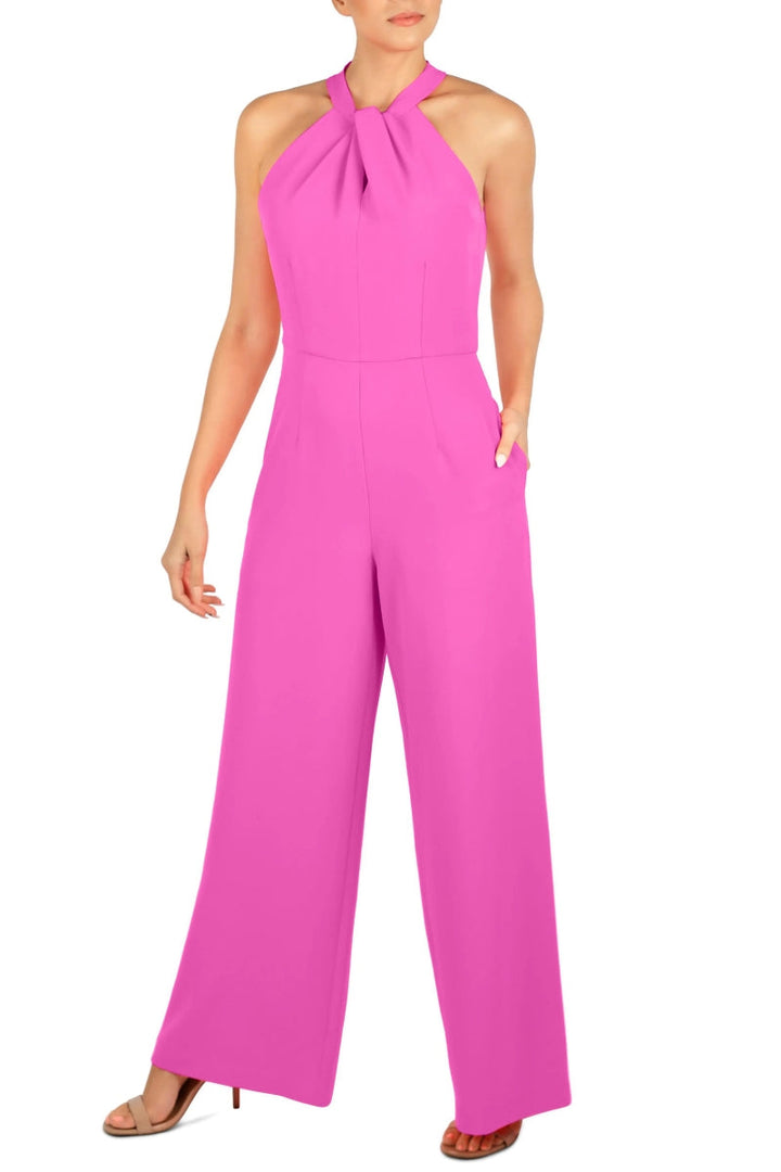 Julia Jordan Crossed Neck Keyhole Racerback Solid Crepe Jumpsuit-6