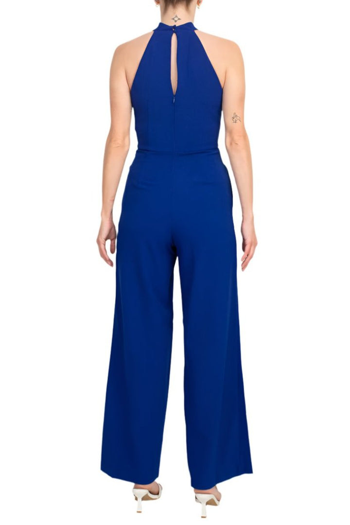Julia Jordan Crossed Neck Keyhole Racerback Solid Crepe Jumpsuit-1