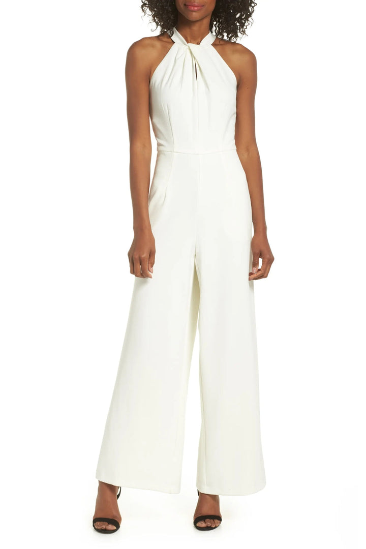 Julia Jordan Crossed Neck Keyhole Racerback Solid Crepe Jumpsuit-4