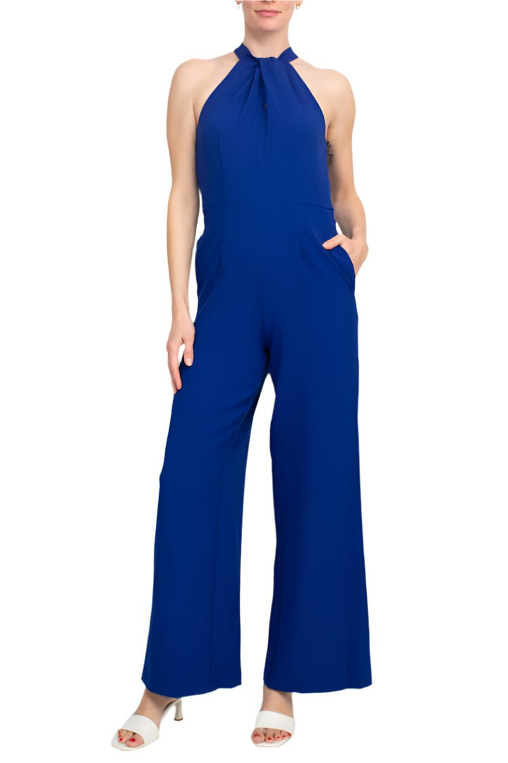 Julia Jordan Crossed Neck Keyhole Racerback Solid Crepe Jumpsuit-0
