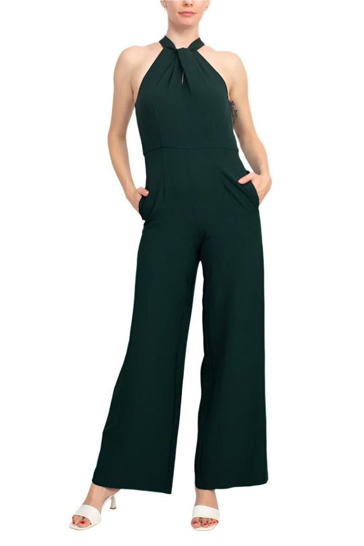 Julia Jordan Crossed Neck Keyhole Racerback Solid Crepe Jumpsuit-2