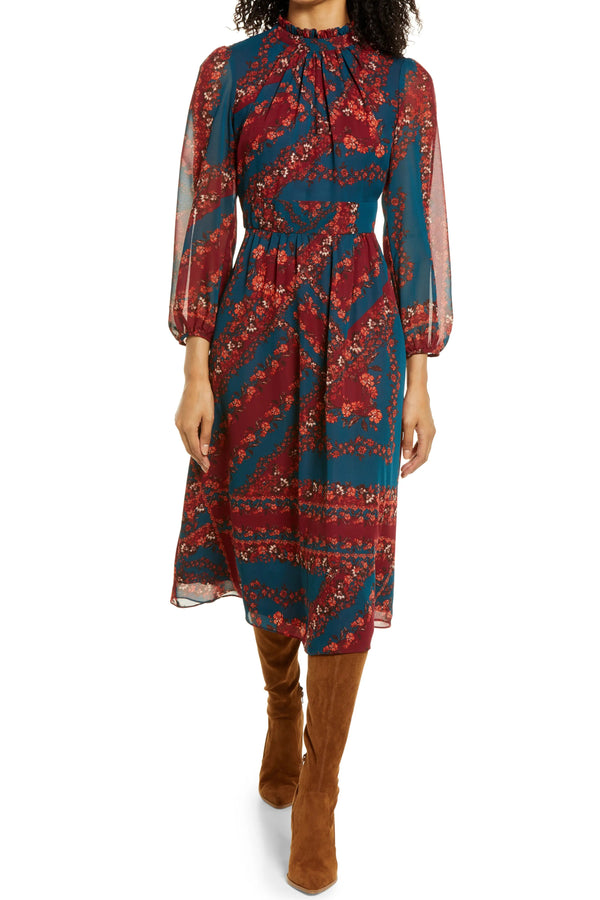 Julia Jordan Floral Long Sleeve A-Line Midi Dress-0