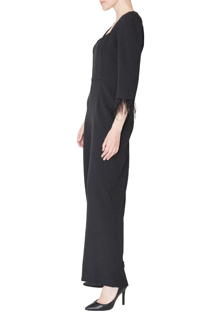 Julia Jordan faux feather trim v neck crepe jumpsuit-1