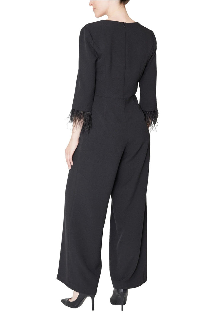 Julia Jordan faux feather trim v neck crepe jumpsuit-2