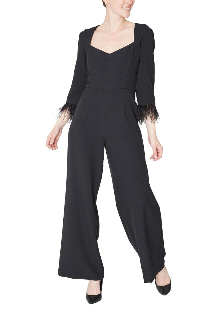 Julia Jordan faux feather trim v neck crepe jumpsuit-0