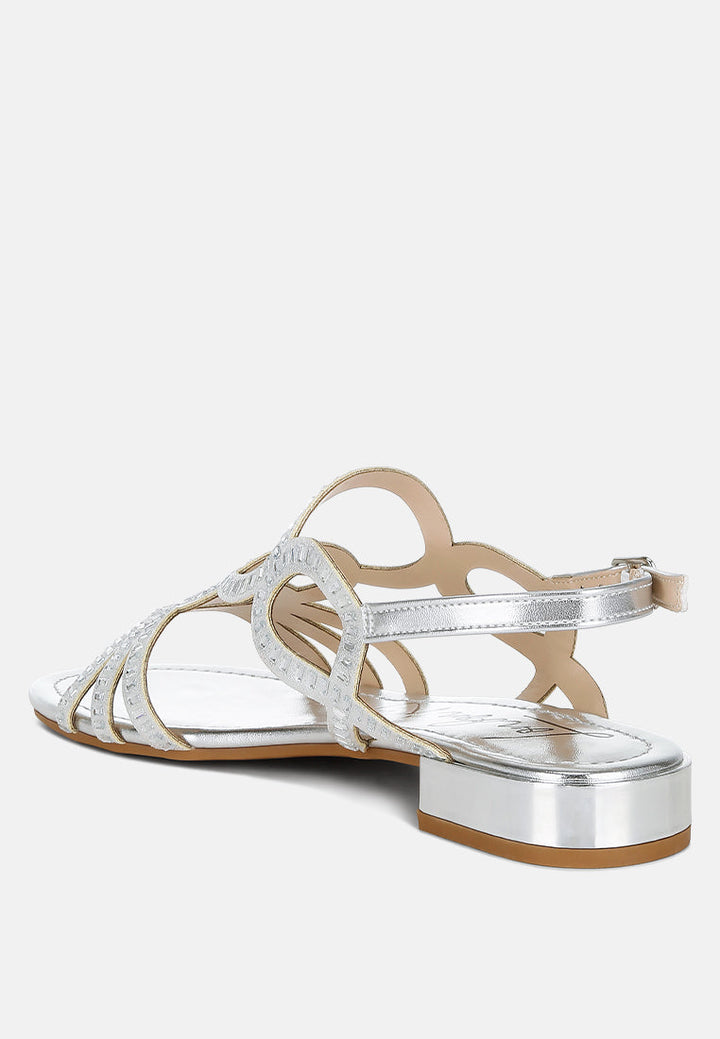 Jisters Cut Out Detail Rhinestone Flat Sandals-2