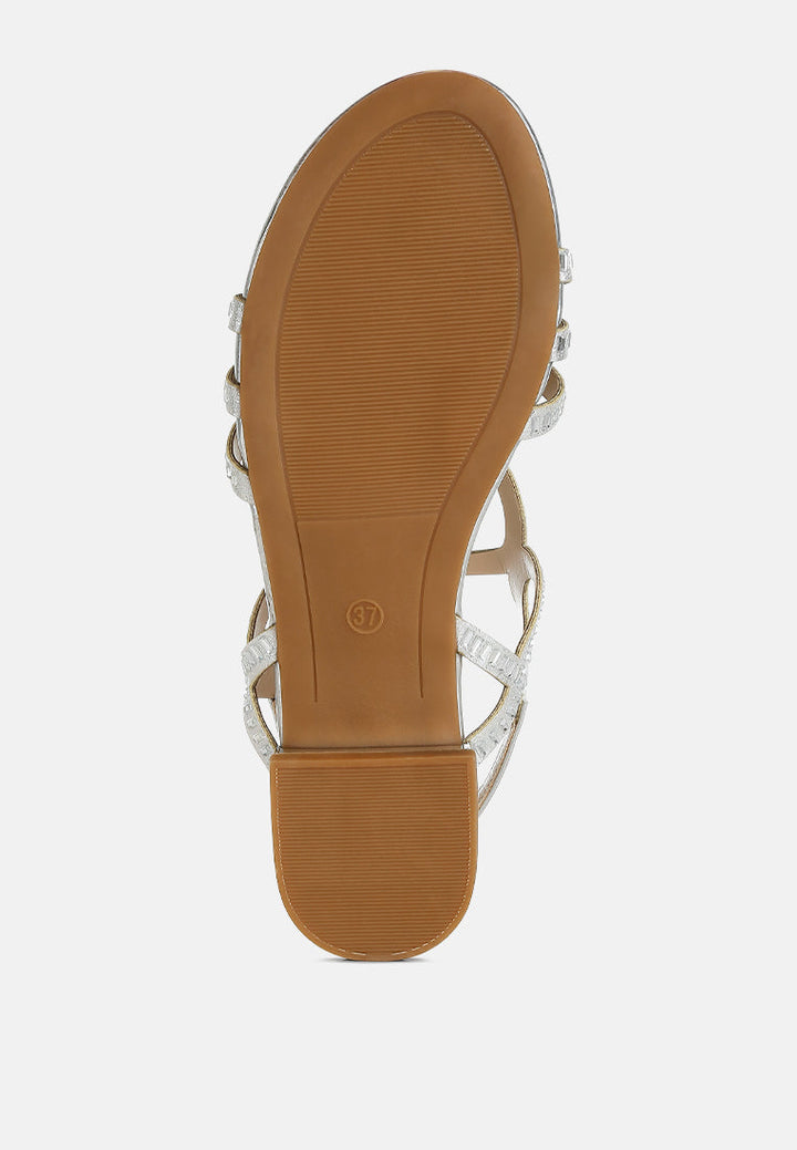 Jisters Cut Out Detail Rhinestone Flat Sandals-4