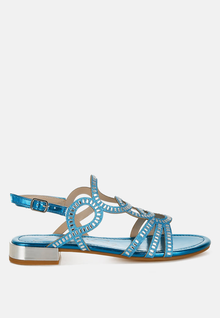 Jisters Cut Out Detail Rhinestone Flat Sandals-6