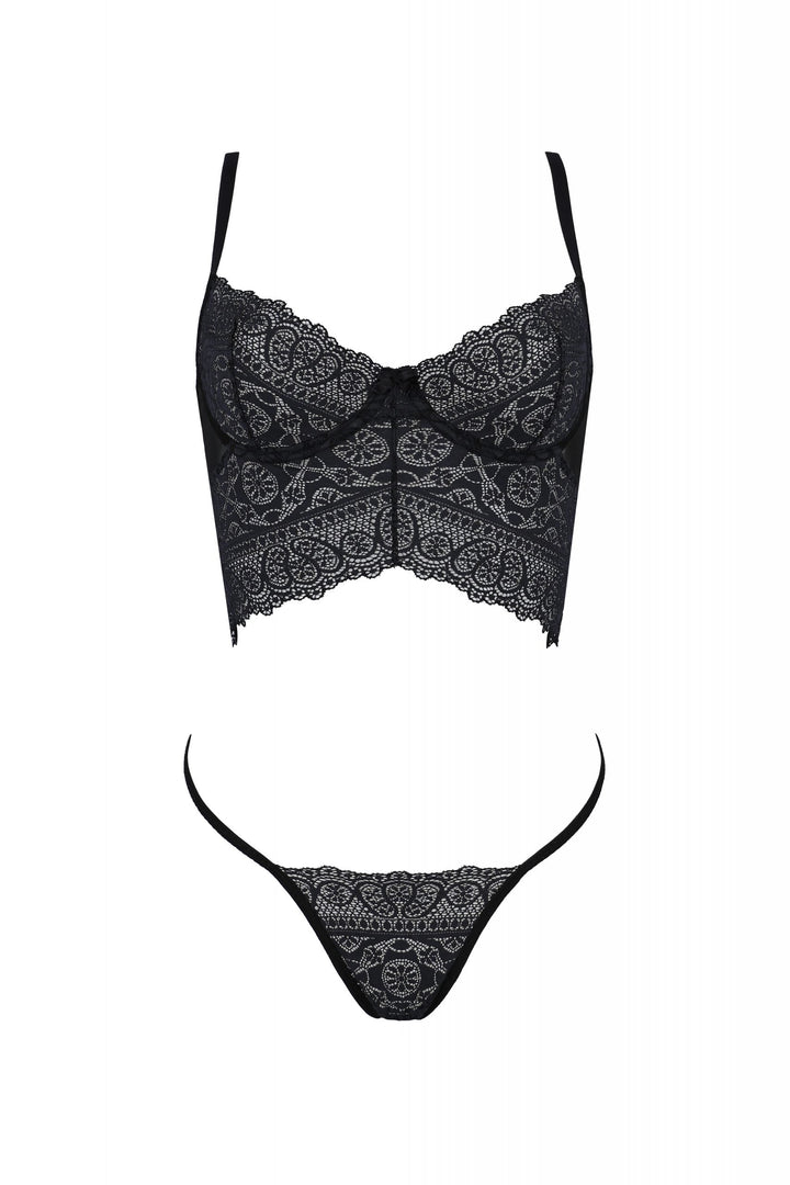 Longline Lace Bustier String Panty Set Passion Kerria-2