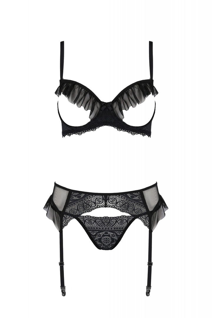 Sexy Open Cup Bra Garter Belt String Set Passion Kerria-2