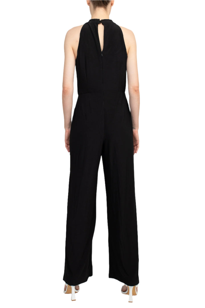 Nina Leonard Crossed Neck Sleeveless Keyhole Back Solid Jersey Jumpsuit-1
