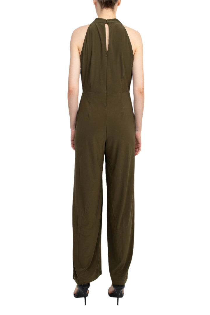 Nina Leonard Crossed Neck Sleeveless Keyhole Back Solid Jersey Jumpsuit-3