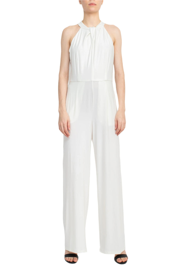 Nina Leonard Crossed Neck Sleeveless Keyhole Back Solid Jersey Jumpsuit-7