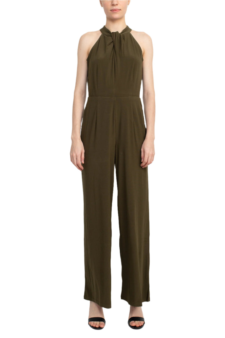 Nina Leonard Crossed Neck Sleeveless Keyhole Back Solid Jersey Jumpsuit-2