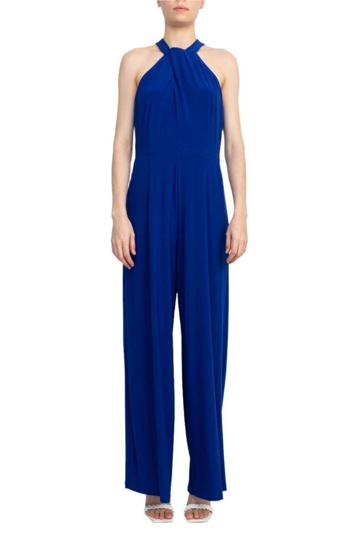 Nina Leonard Crossed Neck Sleeveless Keyhole Back Solid Jersey Jumpsuit-4
