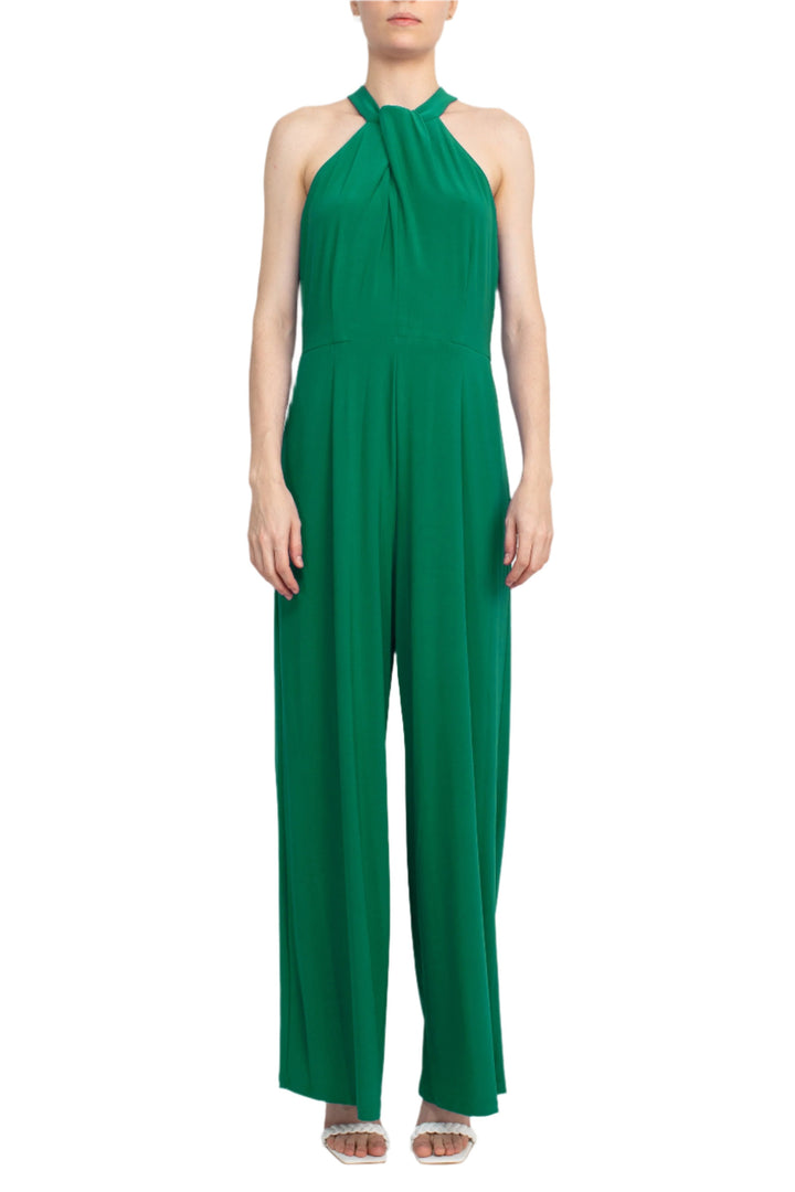 Nina Leonard Crossed Neck Sleeveless Keyhole Back Solid Jersey Jumpsuit-6