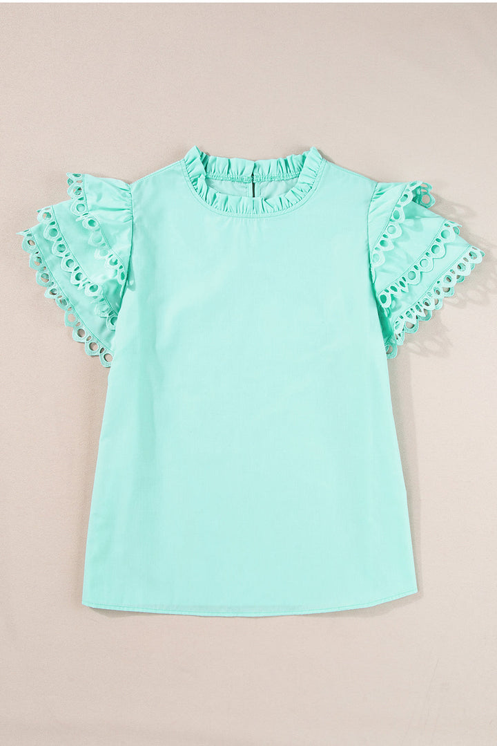 Jessie Layered Ric Rac Cap Sleeve Filled Neck Blouse-6