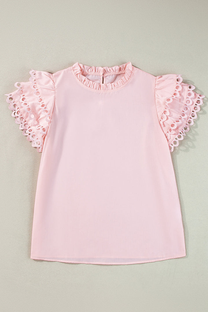 Jessie Layered Ric Rac Cap Sleeve Filled Neck Blouse-7