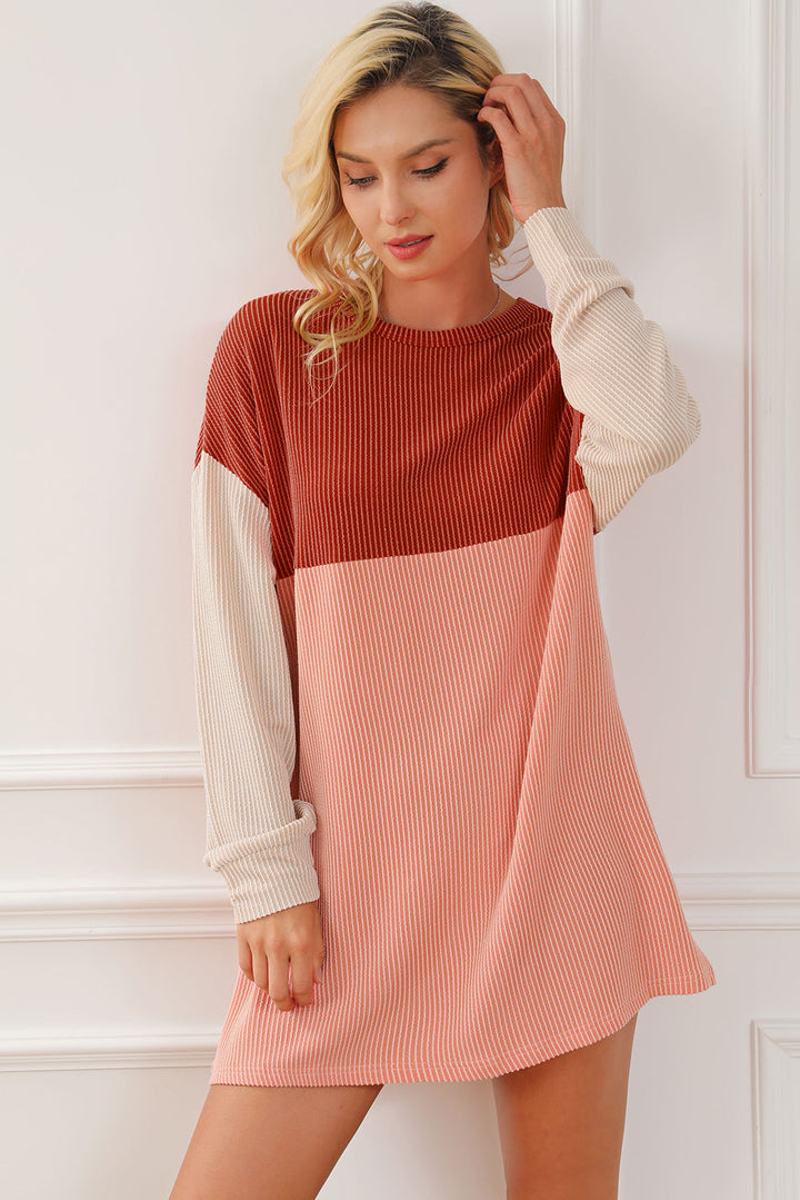 Eva Colorblock Corded Long Sleeve Mini Dress-2